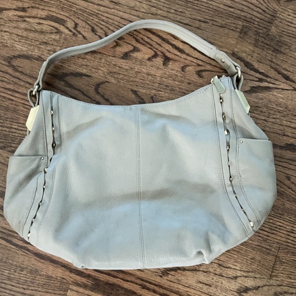 VINCE CAMUTO TAUPE & GOLD STUDDED HANDBAG - Picture 7 of 14